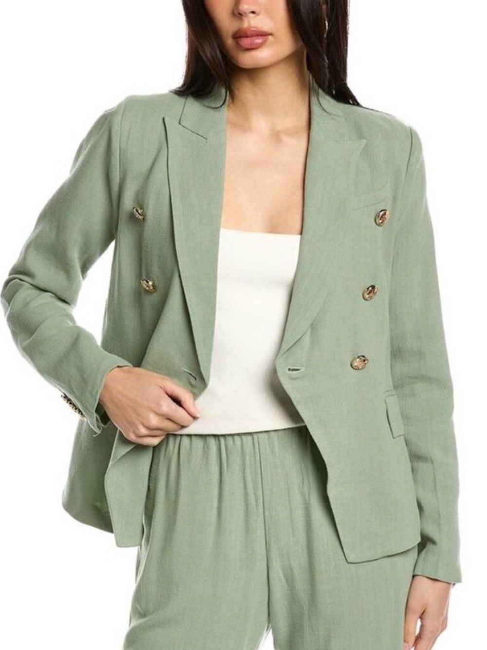Walter Baker Phelps Linen-Blend Blazer Sage Double breasted gold buttons NWT XL